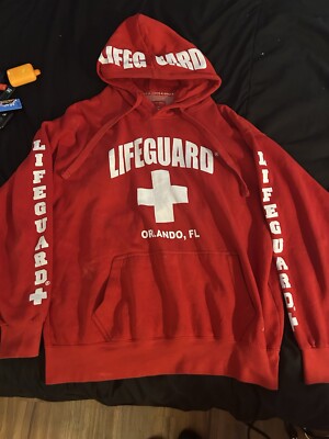 Official Lifeguard Red Pullover Hoodie Orlando FL Sweatshirt Size