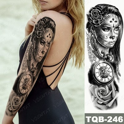 Temporary Full Arm Tattoo Sticker Zeus Sea God Greek Goddess Clock Flash Tattoo Ebay