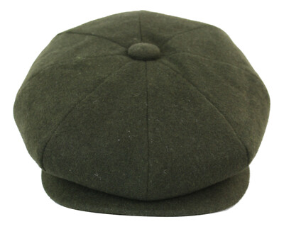 Herren Peaky Blinder Olivgrüner Tweed Hut Newsboy Gatsby Baker Boy 8-Panel Hut