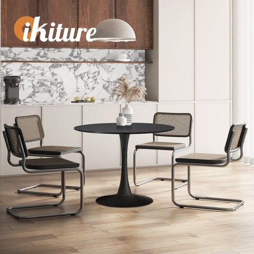 Oikiture 90cm Dining Table Kitchen Swivel Marble Tulip Round Metal Leg Black - Picture 4 of 10