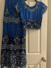 Blue Ombr Lengha Lehenga Indian Wedding Party Bridal Size Large