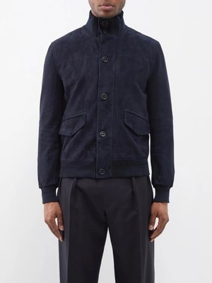 Navy Blue Bomber Flight Suede Leather Jacket For Men