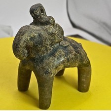 Rare Antique Thai Sawankhalok Grey Clay Glazed Elephant Rider Figure Collectible