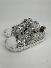 Converse All Star Chuck Taylor Silver Glitter Low Top Sneakers Little Kids Sz 8