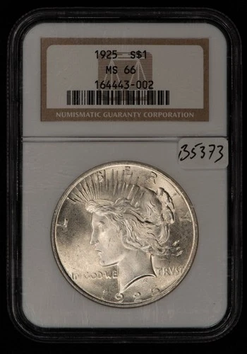 1925 $1 Silver Peace Dollar - Frosty Coin - NGC MS 66 - SKU-B5373