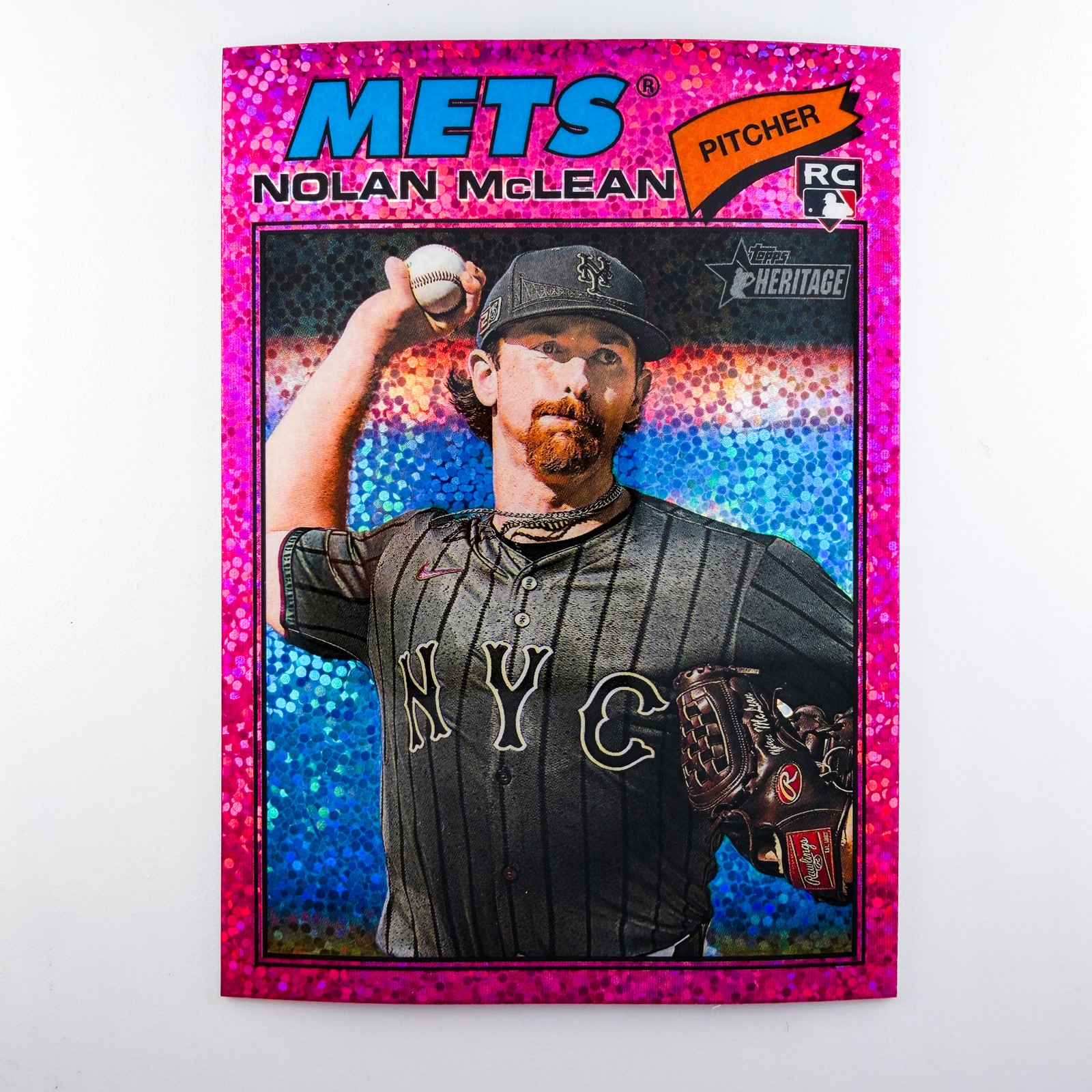 2026 Topps Heritage #150 Nolan McLean Chrome Pink Sparkle RC