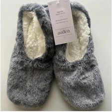 Auden Faux-Fur Slipper Socks Gray Women  s 8-10 Non-Slip Comfort Lined Closed Toe