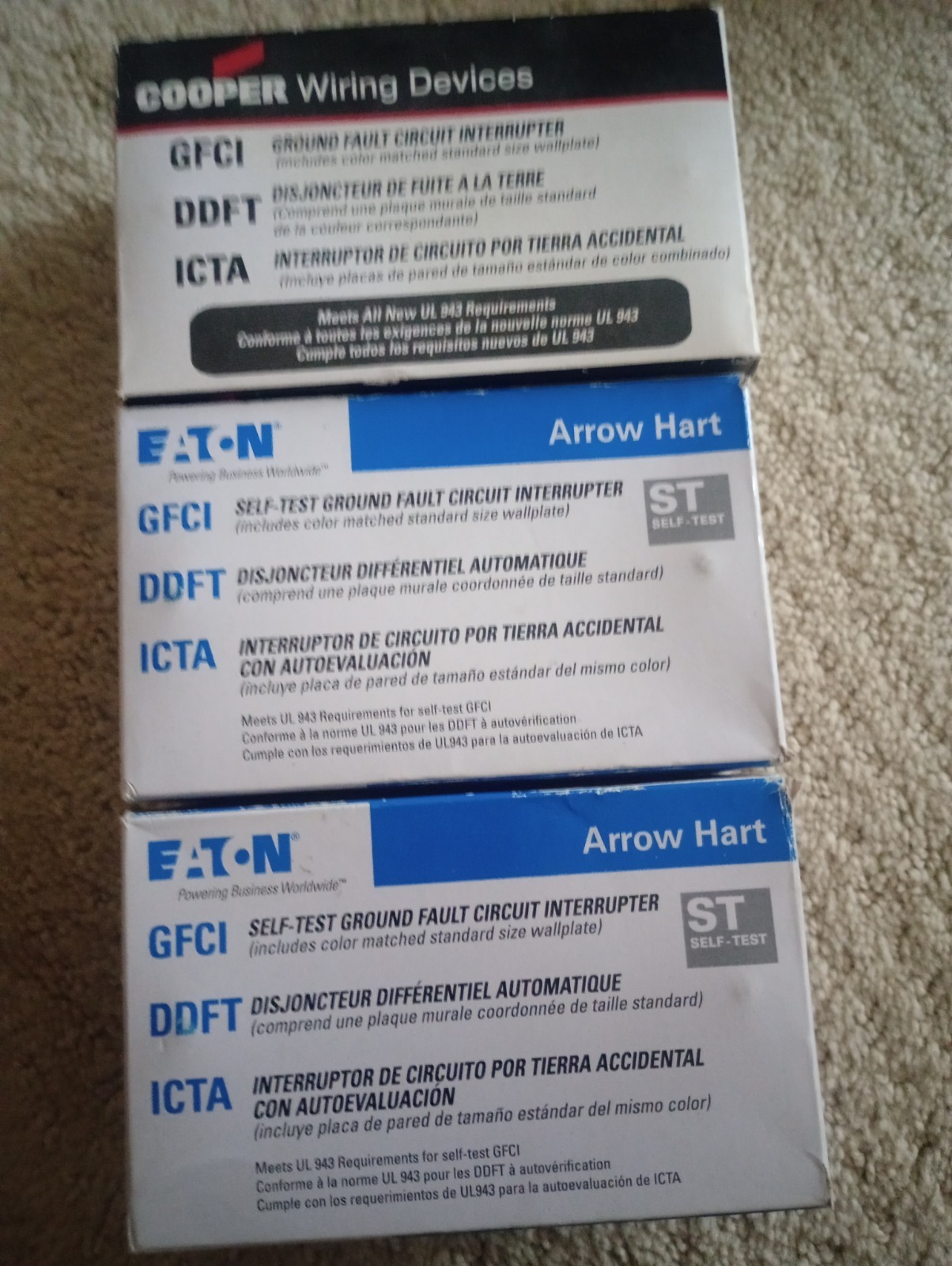 (2) Eaton SGFD20W & (1) VGFD20W Flush 125 V GFCI, All White