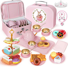 Tea Party Set for Little Girls, 49PCS Princess Tea Time Toys Including Tea Set D