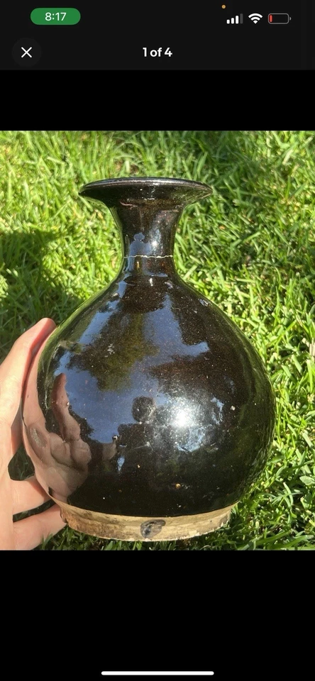 Jarrón antiguo chino de cerámica marrón esmaltado dinastía Song Foto 2 de 4