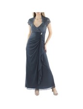Betsy & Adam NWT Size 18 Gray Lace Sequin Ruched Formal Evening Gown Dress MOB
