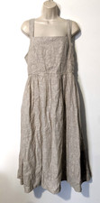 Quince Women's 100% European Linen Fit & Flare Midi Dress Sz Large Flax Smocked
