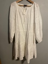 Karen Kane Dress Womens Large White Eyelet Lace Embroidered Swing Trapeze Boho
