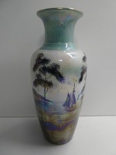 EMPIRE WORKS STOKE ON TRENT HAND PAINTED LUSTRE GLAZE VASE BOAT IN HARBOUR TREES