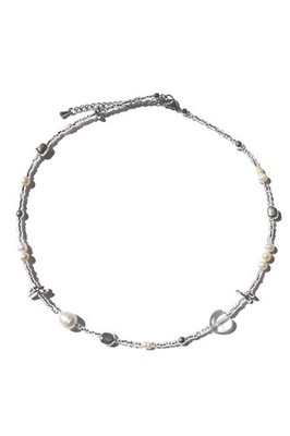 Freshwater Pearl Hematite Czech Bead Crystal Heart Choker 36cm +5cm