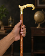 Handcrafted Wooden Walking Cane Brass Handle, Gentleman's Walking Stick
