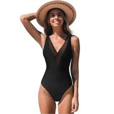 Cupshe Women's Grace Bay Mesh Black One Piece Swimsuit Black Size XS
