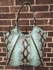 NWT $445 Brahmin Iona LARGE Shoulder Tote Turquoise Stone Tecoma snake leather