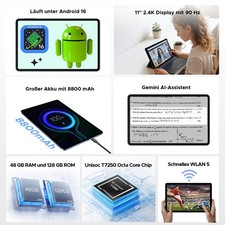 AORLYM P11PRO Android 16 11Zoll Tablet 48GB+128GB 8800mAh WiFi 5 Gemini AI BT5.0