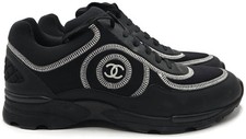 Chanel CC Logo Sneakers Black Leather Platform Athletic Shoes Womens Size 40.5