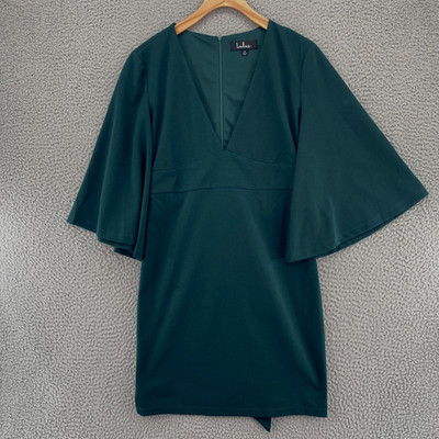 Lulus Dress Womens Medium Glimpse Of Glamour Forest Green Bodycon Bell Sleeves