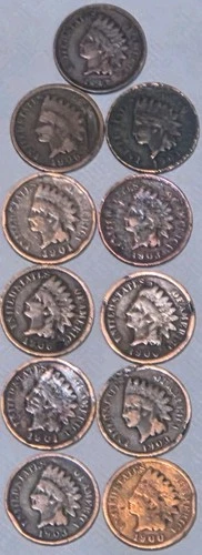 11 Indian Head Pennys F-AU Full Liberty and Indian Head Pennies Lot lot of 11