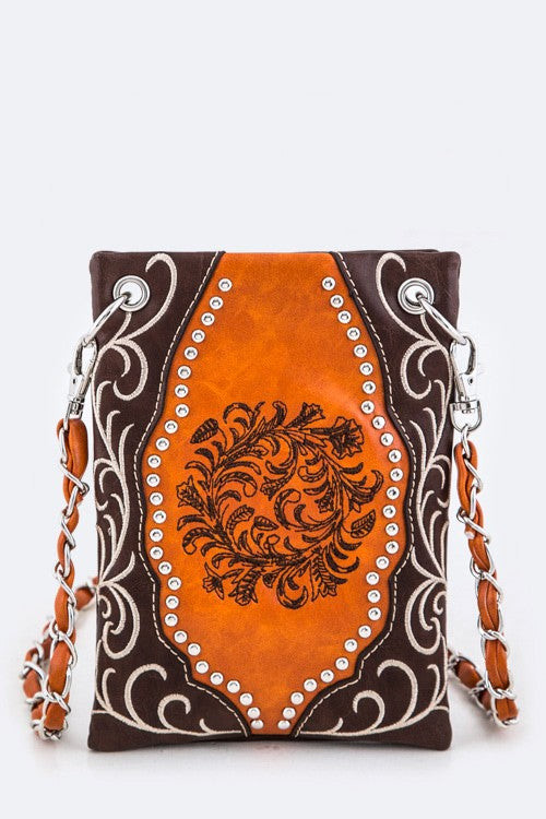 Studs & Embroidered Swirl Fashion Swing Bag