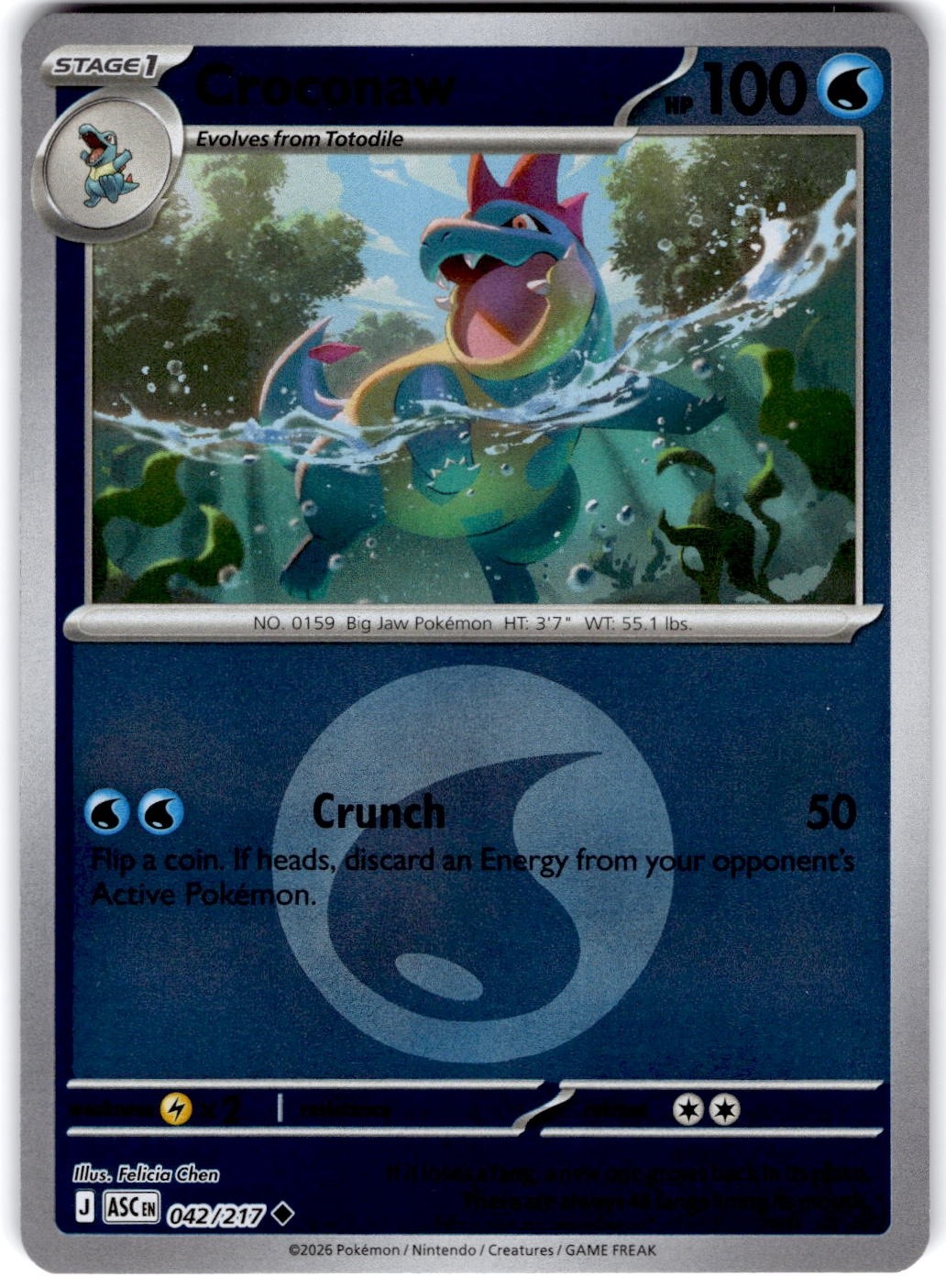 Pokemon Croconaw Ascended Heroes 42/217 Energy Holo Near Mint English