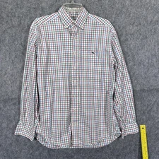 Vineyard Vines Shirt Mens Medium Red Green Blue Plaid Tucker 100% Cotton Casual