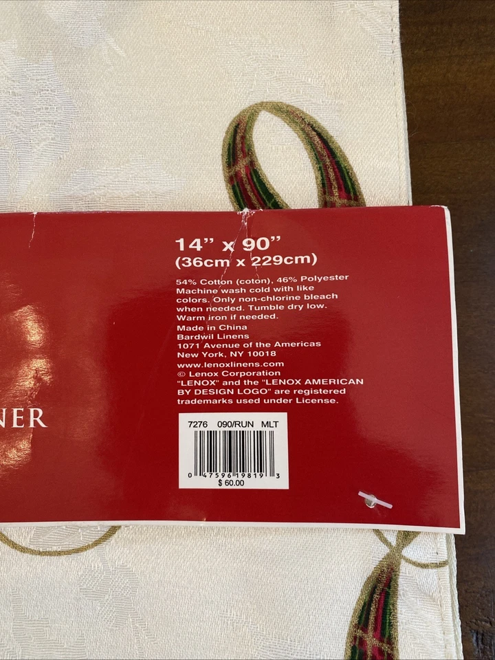 NEW Lenox Holiday Nouveau Ribbon Reversible Decorative Table Runner 14"x90" NWT - Image 3 of 4