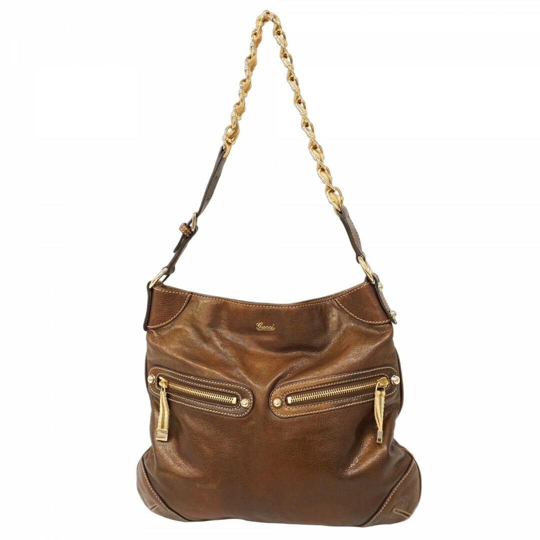 Gucci 5Gc3637-H Brown Leather Shoulder Bag with Champagne Gold Hardware Preowned