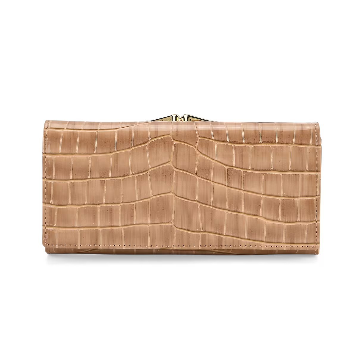 Tamsy Beige Crocodile Embossed Faux Leather Wallet