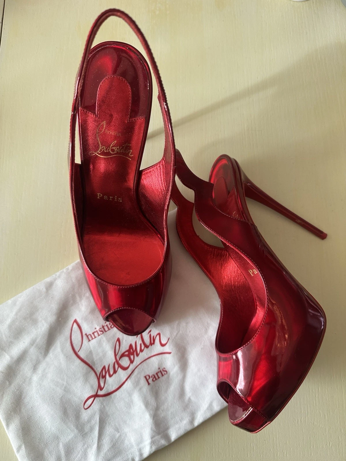 Christian Louboutin — CHRISTIAN LOUBOUTIN Red Patent Hot Chick Sling Alta 120 Pumps Sz 38 US 8