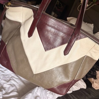 Fossil Sydney Leather Chevron Tote Bag
