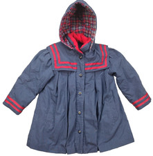 80's London Fog Girls Madeline Swing Style Plaid Lined Hooded Coat Navy Blue 4