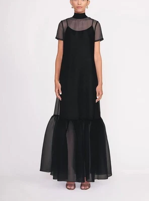 Schwarz Hoher Kragen Schier Organza Abendkleid Rückenausschnitt Funktionelle Tie - Bild 1 von 4
