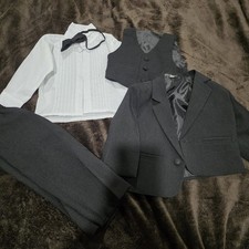 Boys 18m 5pc Dress Outfit Vest Tie Bow Button Up Shirt Black Coat Pant Formal