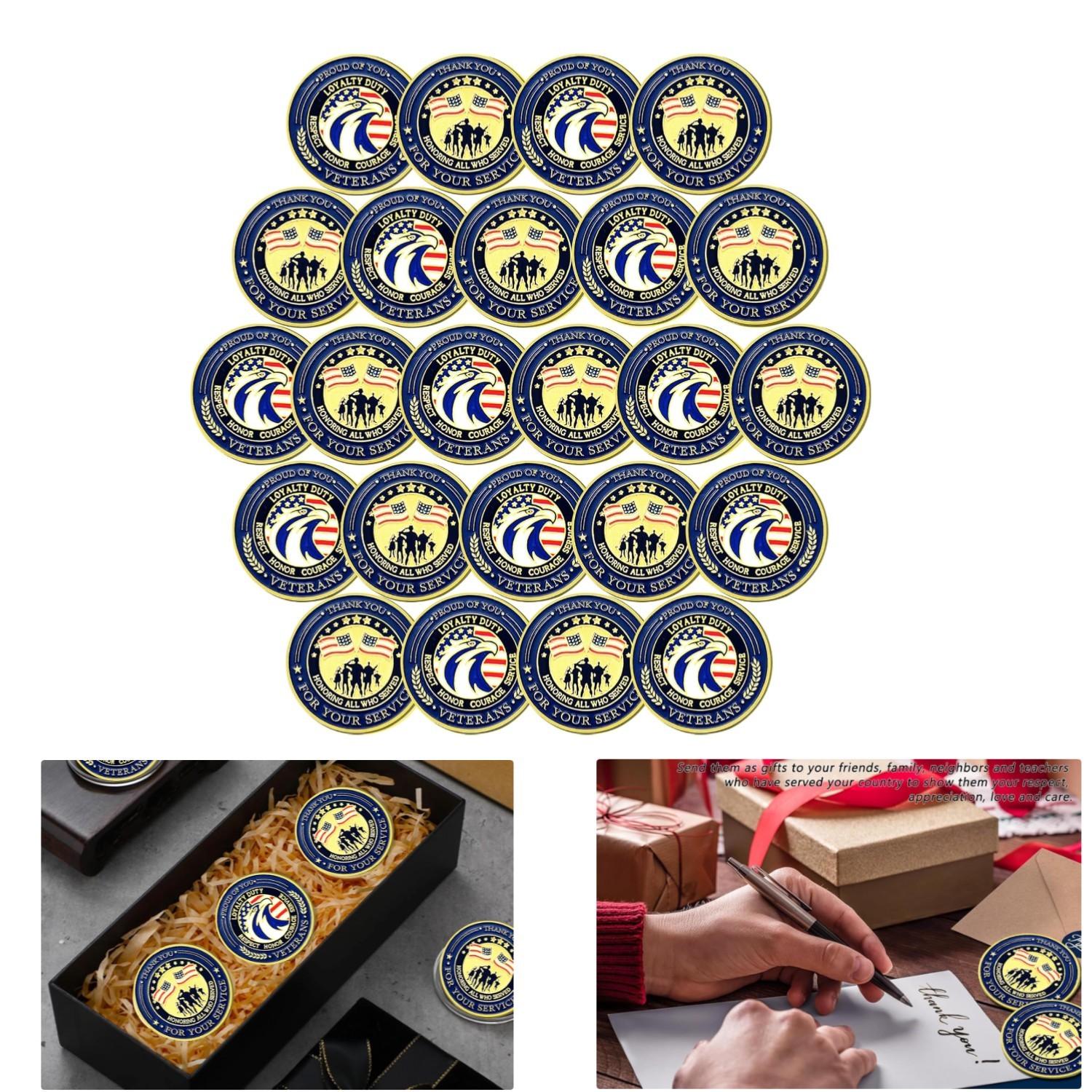 24 Pcs Military Veteran Challenge Coins Thank You for Your Service Coins Veteran-image