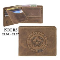 Greenburry GeldböRse Mit Sternzeichen Krebs Geldbeutel Leder Braun Vintage