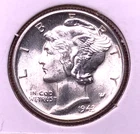 1943  Denver Mint  Silver Mercury Dime in Uncirculated  Condition with FSB