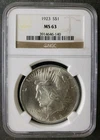 1923 $1 Peace Silver Dollar NGC MS63