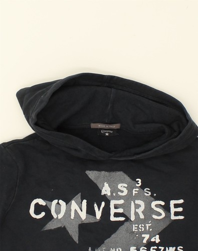 CONVERSE Womens Graphic Hoodie Jumper UK 12 Medium Navy Blue Cotton EJ02 - Picture 3 of 3