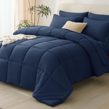 CozyLux Queen Comforter Set - 7 Pieces Bed in a Bag Set Navy Blue Queen, Complet