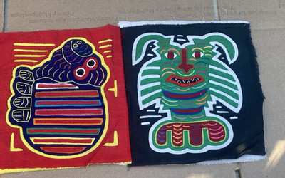 2  Vintage Molas Art Set-Kuna Tribe Panama Folk Textile 13 x 7