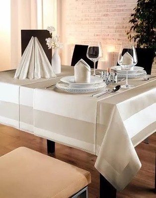 Double Layer Cotton Atlas Edged Tablecloth Colourtrend Ivory Tusk / Champagne /