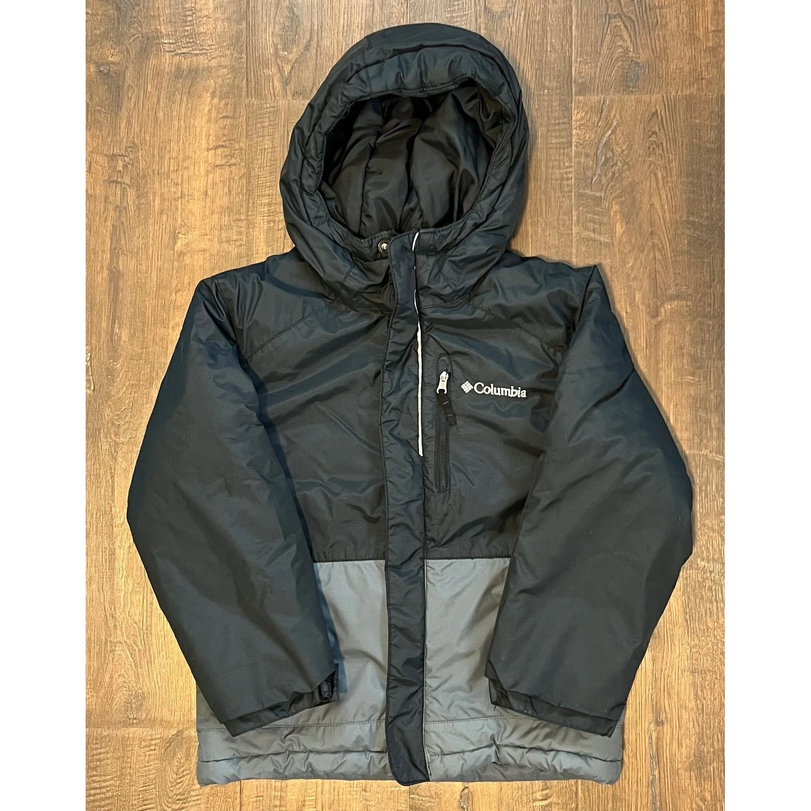 Columbia Kids XS Black Grey Hooded Insulated Winter Jacket Parka Coat