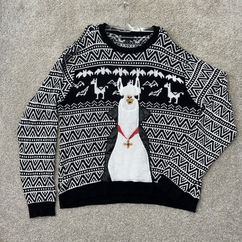 Blizzard Bay Sweater Men XL Black Vampire Llama Fair Isle Ugly Christmas Holiday