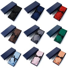 Men Necktie Pocket Square Handkerchief Cufflink Wedding Formal Tie Set With Box