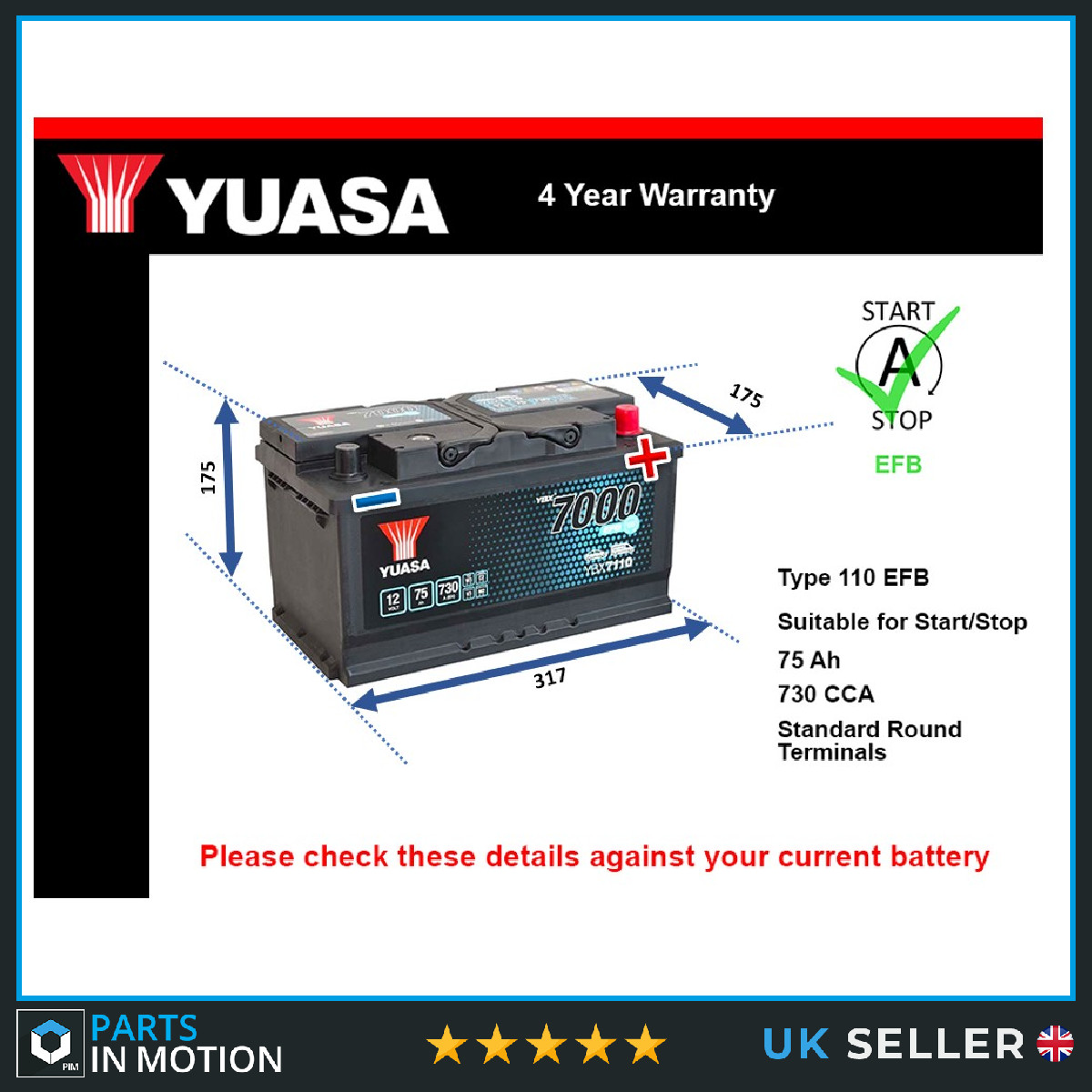 EFB Car Battery fits JEEP RENEGADE CHEROKEE LIBERTY GRAND CHEROKEE Yuasa - Image 45