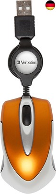 Verbatim Go-Mini optische Travel-Maus, kleine Computermaus mit einziehbarem